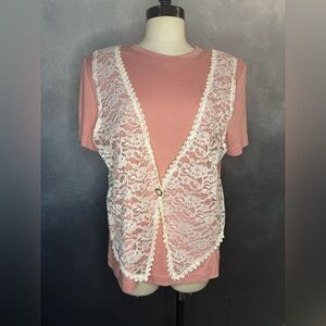 Pink Top with Lace Vest